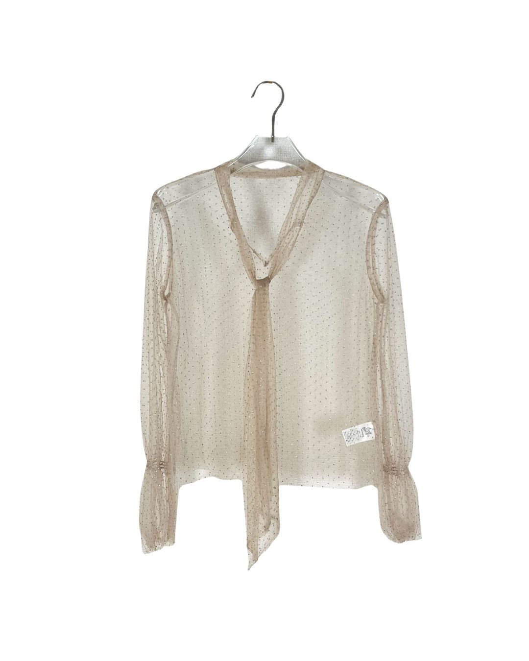 Lissi Boutique 長袖シアーブラウス / ボウタイ ドット ラメ チュール