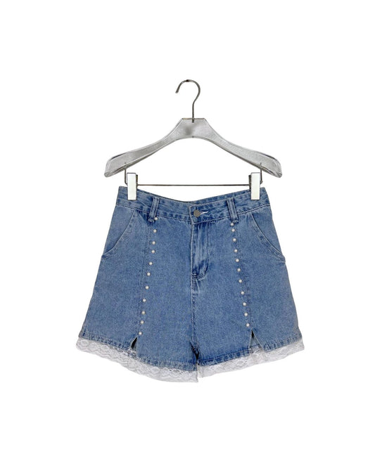 SHEIN ショートデニムパンツ / レース パール