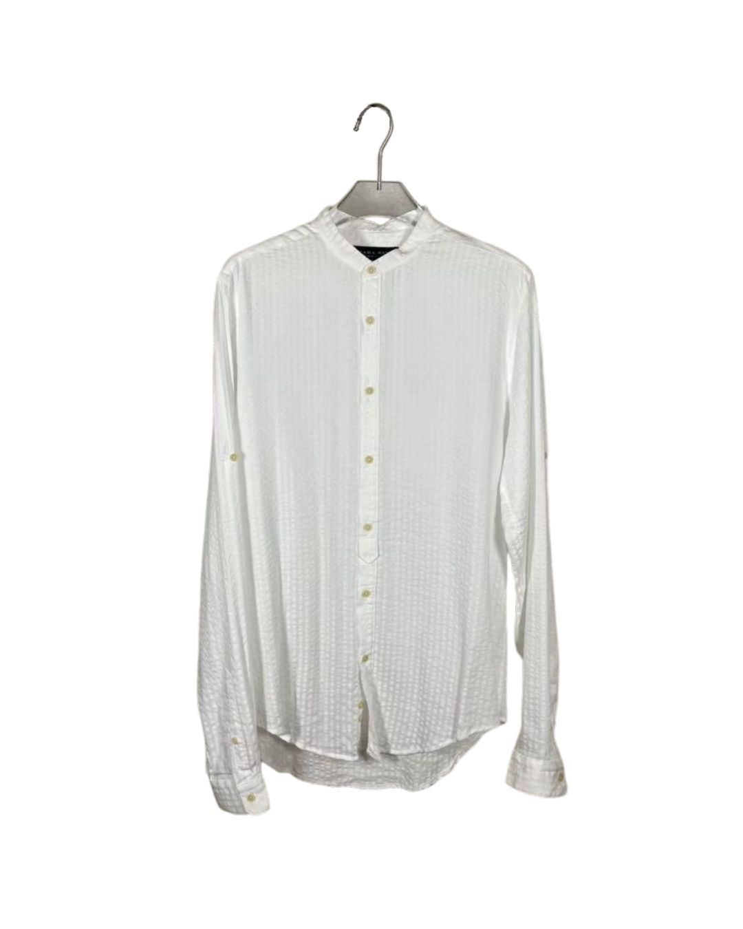 ZARA ノーカラーシャツ / ストライプ スリムフィット