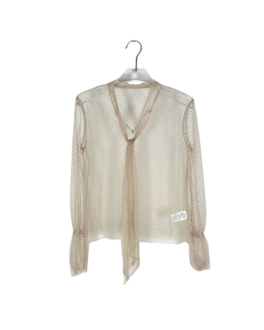 Lissi Boutique 長袖シアーブラウス / ボウタイ ドット ラメ チュール