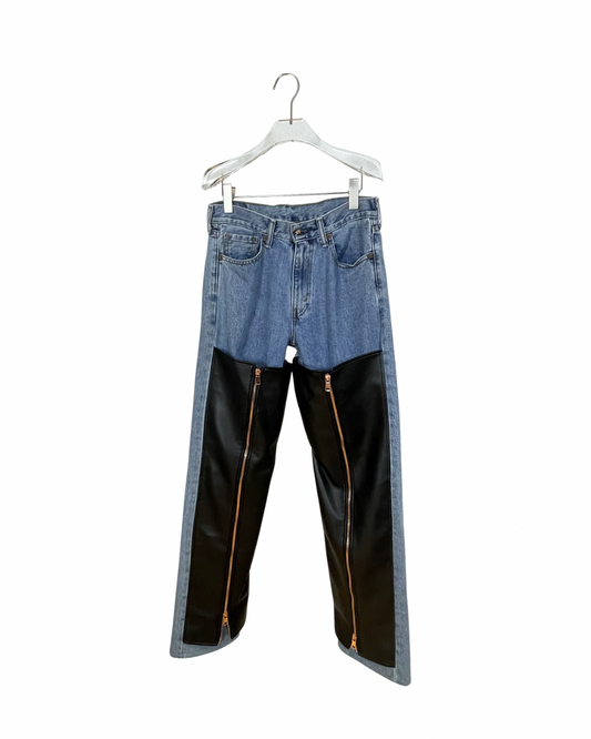 SUÉSADA デニムパンツ / レザー切り替え ジップアップ